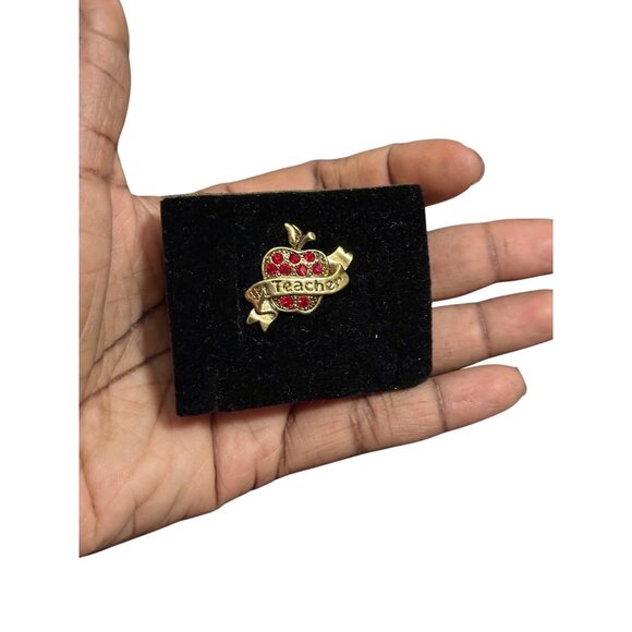 Avon Apple Brooch Gold Tone With Red Rhinestones Gift For Educators #1 Teacher - Picture 2 of 8